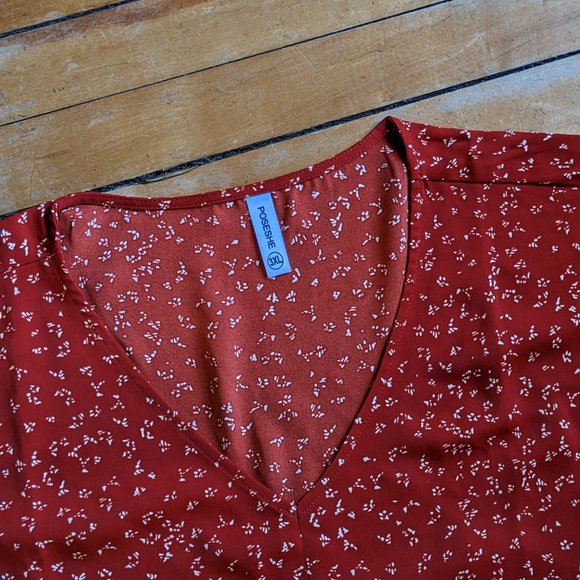 POSESHE Womens Plus Size Floral Tie Front Chiffon Blouse - Picture 5 of 5